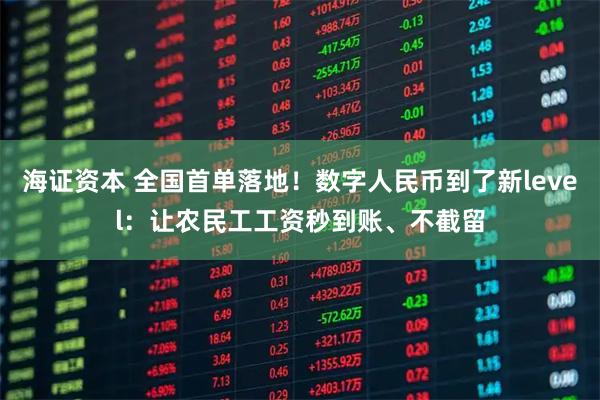 海证资本 全国首单落地!数字人民币到了新level:让农民工工资秒到账、不截留